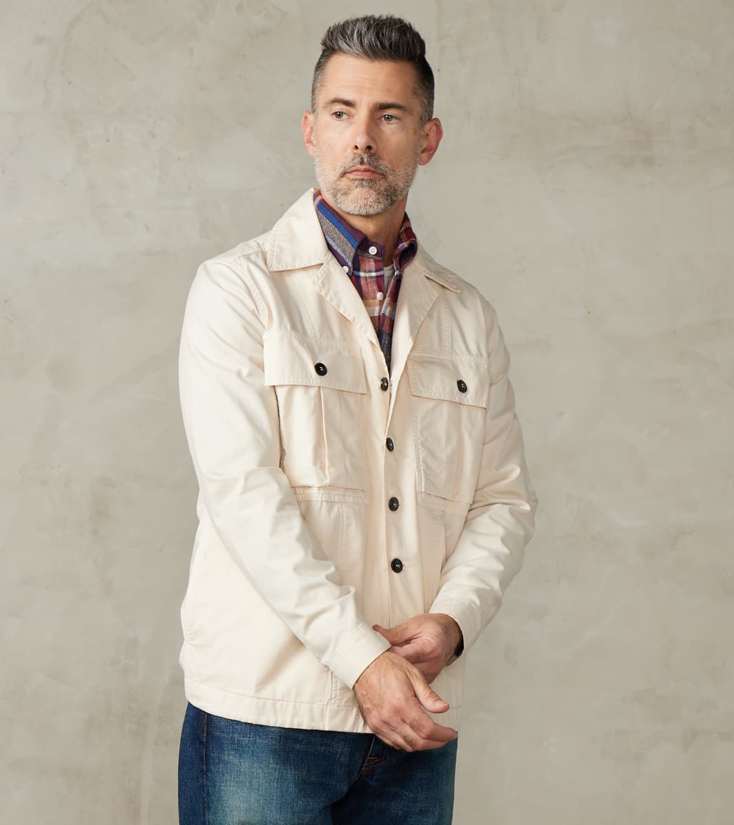 Fortela Solomon Military Overshirt - Milk Satin Twill