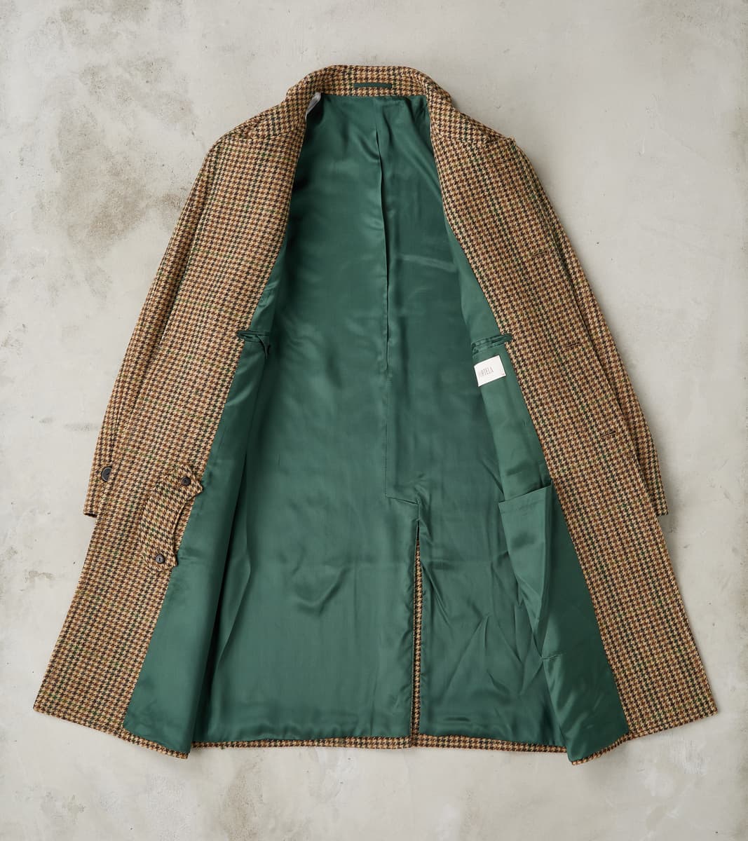 Fortela Amedeo Balmacaan Coat - Camel Shetland Houndstooth Check