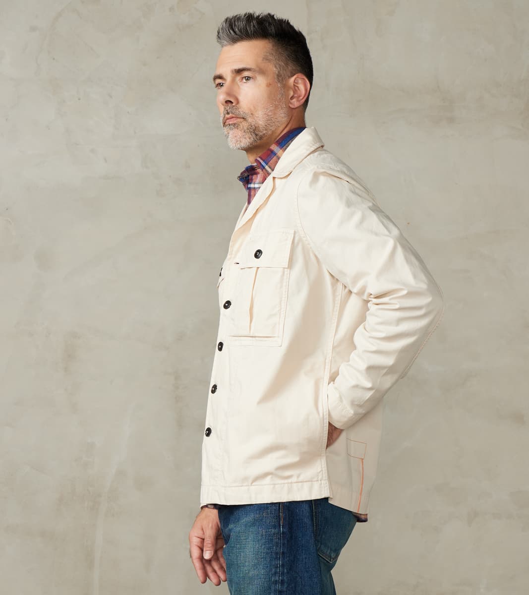 Solomon Military Overshirt - Milk Satin Twill