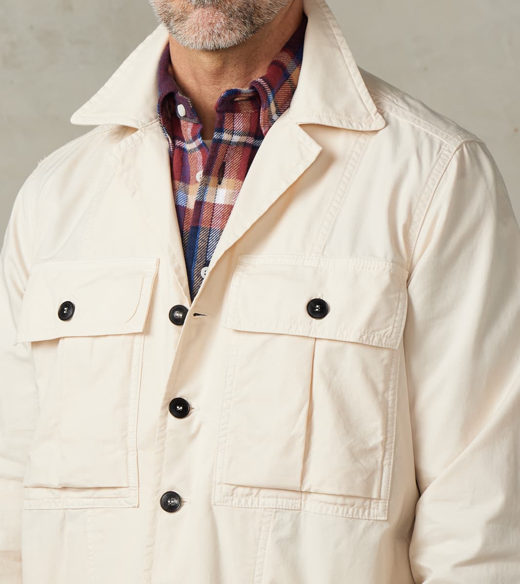 Solomon Military Overshirt - Milk Satin Twill