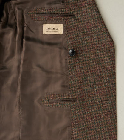 Corrado Double Breasted Jacket - Earth Shetland Houndstooth Check