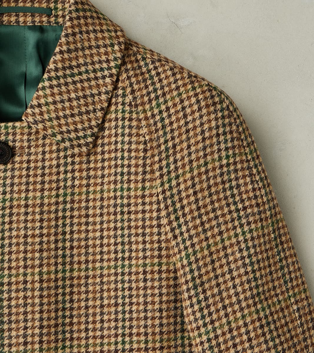 Fortela Amedeo Balmacaan Coat - Camel Shetland Houndstooth Check