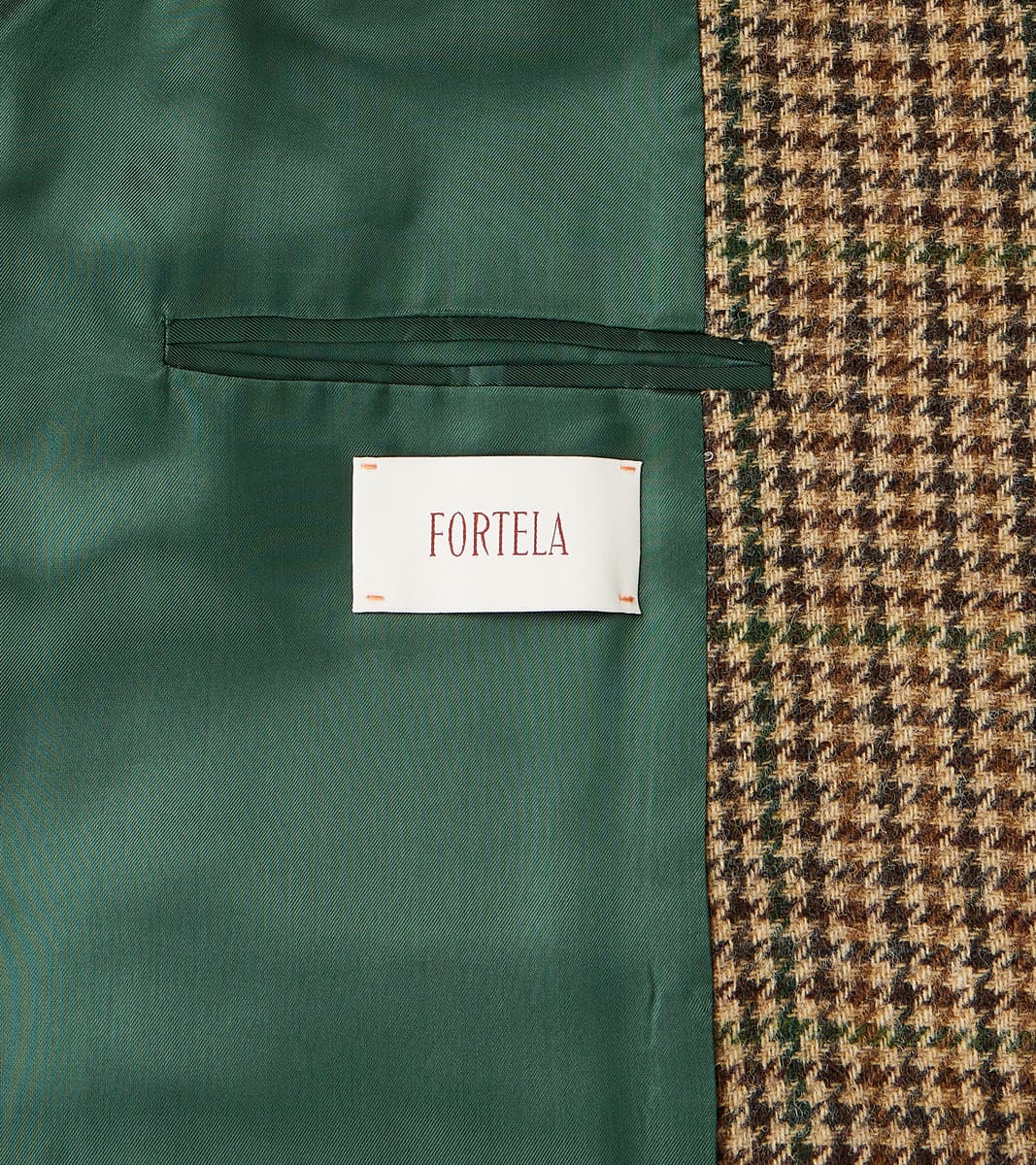 Amedeo Balmacaan Coat - Camel Shetland Houndstooth Check