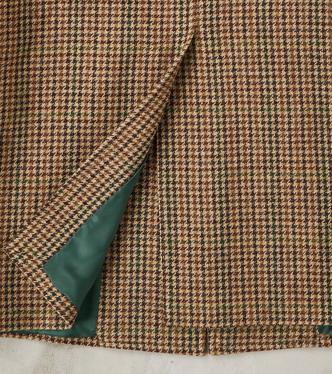 Amedeo Balmacaan Coat - Camel Shetland Houndstooth Check
