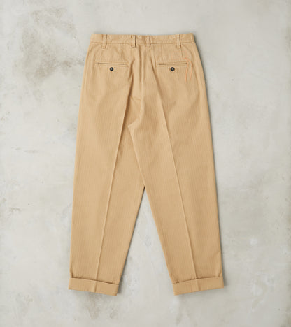 Seattle Pleated Trouser - Camel Herringbone Twill