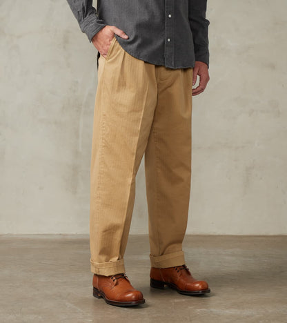 Fortela Seattle Pleated Trouser - Camel Herringbone Twill