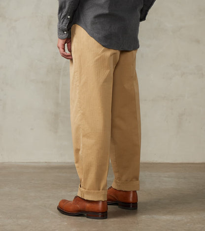 Seattle Pleated Trouser - Camel Herringbone Twill