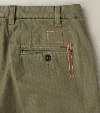 Seattle Pleated Trouser - Green Herringbone Twill