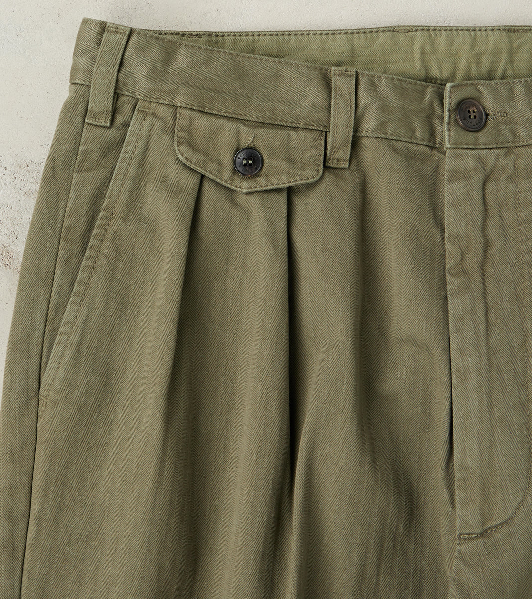 Seattle Pleated Trouser - Green Herringbone Twill