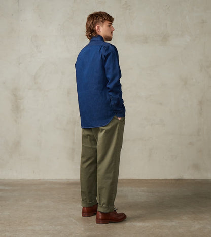 Seattle Pleated Trouser - Green Herringbone Twill