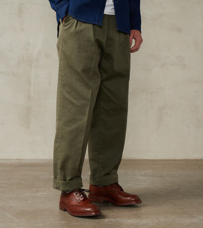 Fortela Seattle Pleated Trouser - Green Herringbone Twill