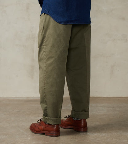 Seattle Pleated Trouser - Green Herringbone Twill