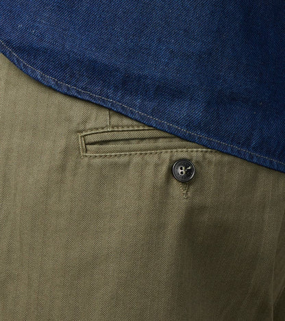 Seattle Pleated Trouser - Green Herringbone Twill