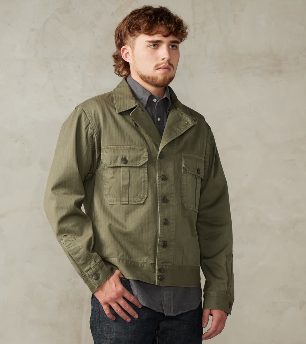 Army Jacket - Green Herringbone Twill