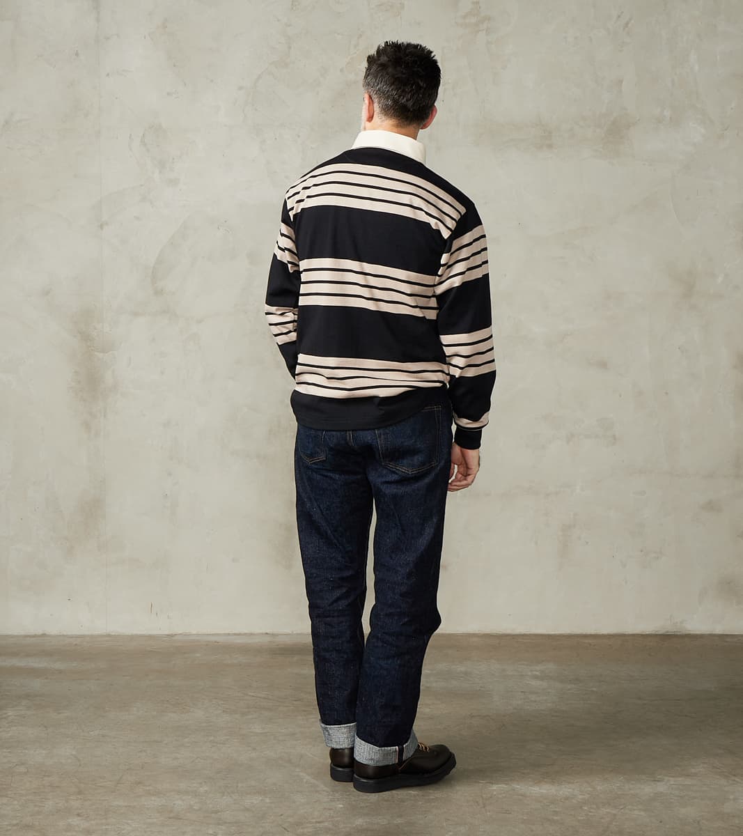 Fox x DR Heritage Rugby Shirt - Black & Khaki Stripe