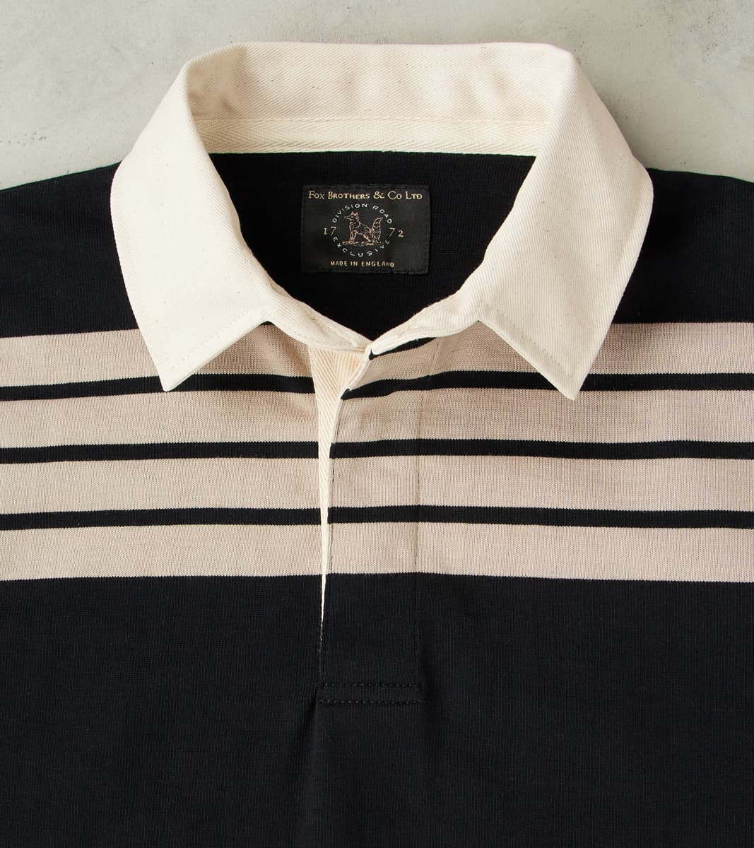 Fox Brothers® x Division Road Heritage Rugby Shirt - Black & Khaki