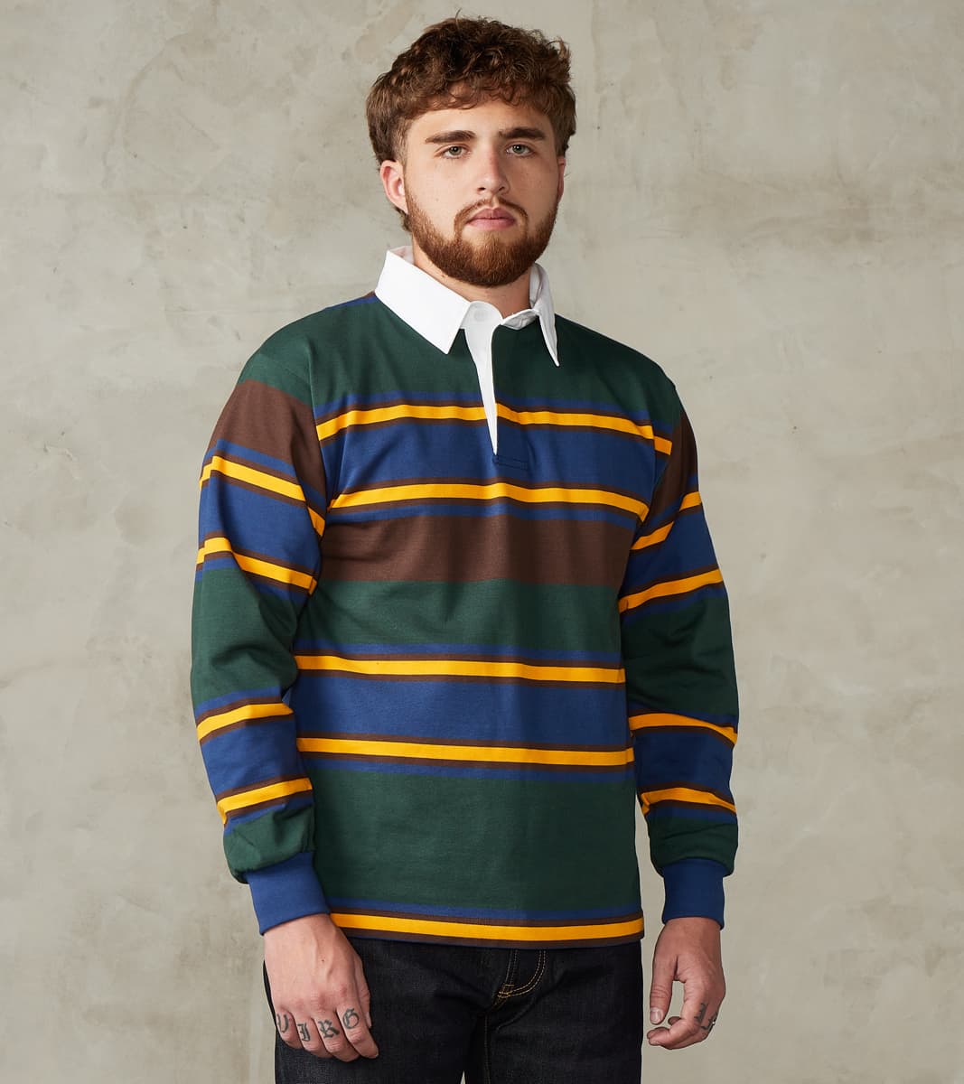 Fox Brothers® x Division Road Heritage Rugby Shirt - Forest & Navy