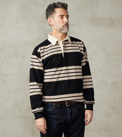Fox x DR Heritage Rugby Shirt - Black & Khaki Stripe