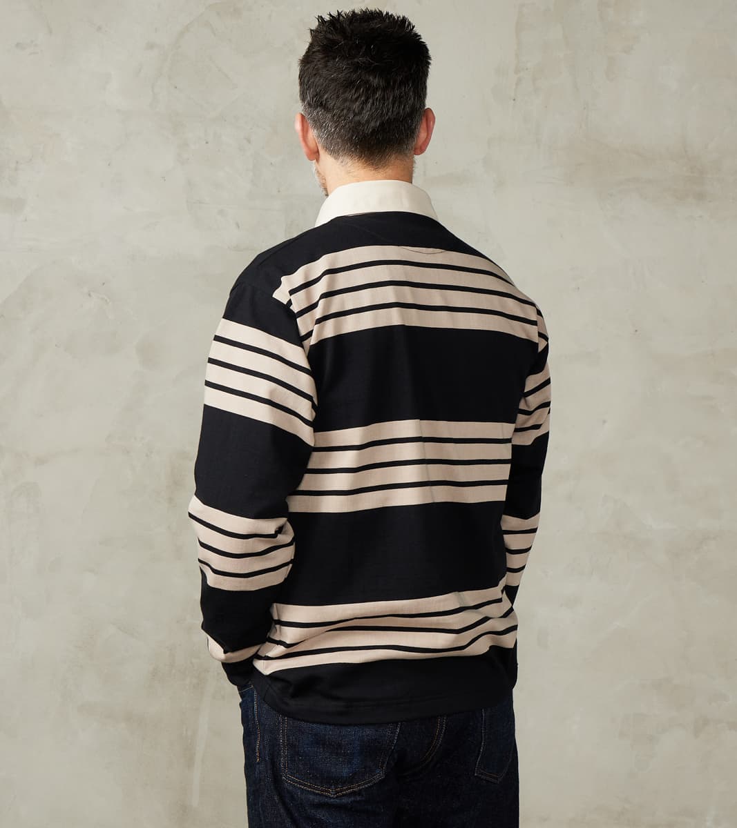 Fox x DR Heritage Rugby Shirt - Black & Khaki Stripe