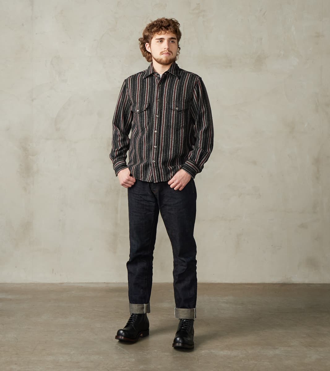 Bodie - Japanese Wool Blend Twill - Black Stripe