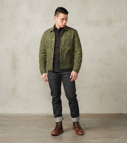 Freenote Cloth Riders Jacket - 10oz Martexin Waxed Army Duck - Olive