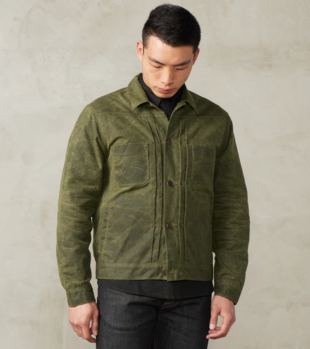 Freenote Cloth Riders Jacket - 10oz Martexin Waxed Army Duck - Olive