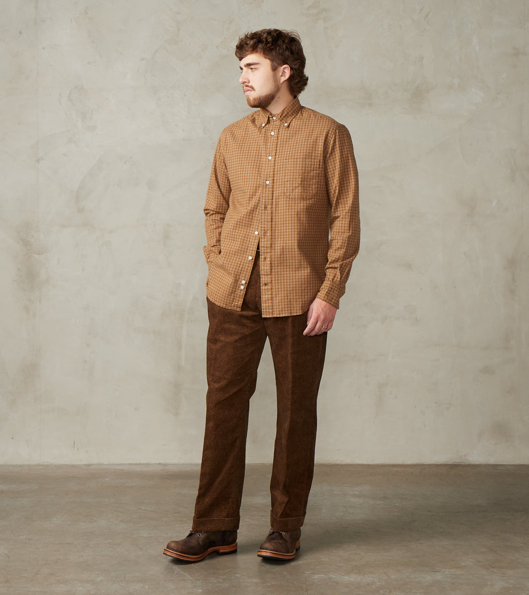 Gitman Vintage x Division Road Shuttle Notes® Brushed Twill Mini-Check - Camel