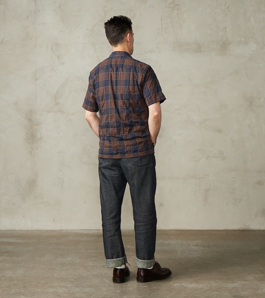 Japanese Organic Cotton Voile Checked Camp - Brown