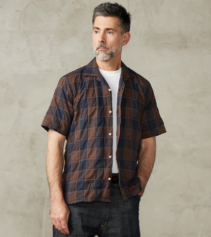 Gitman Vintage Japanese Organic Cotton Voile Checked Camp - Brown