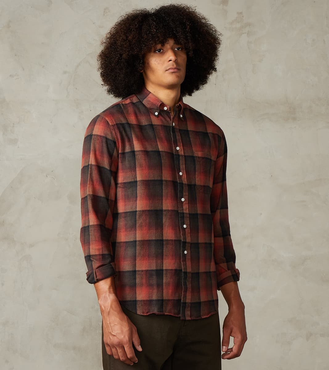 Gitman Vintage x Division Road Japanese Geometric Check Shaggy Flannel - Red & Bl…