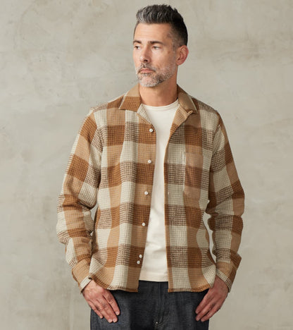 Japanese Brushed Waffle Dobby Check LS Camp - Tan