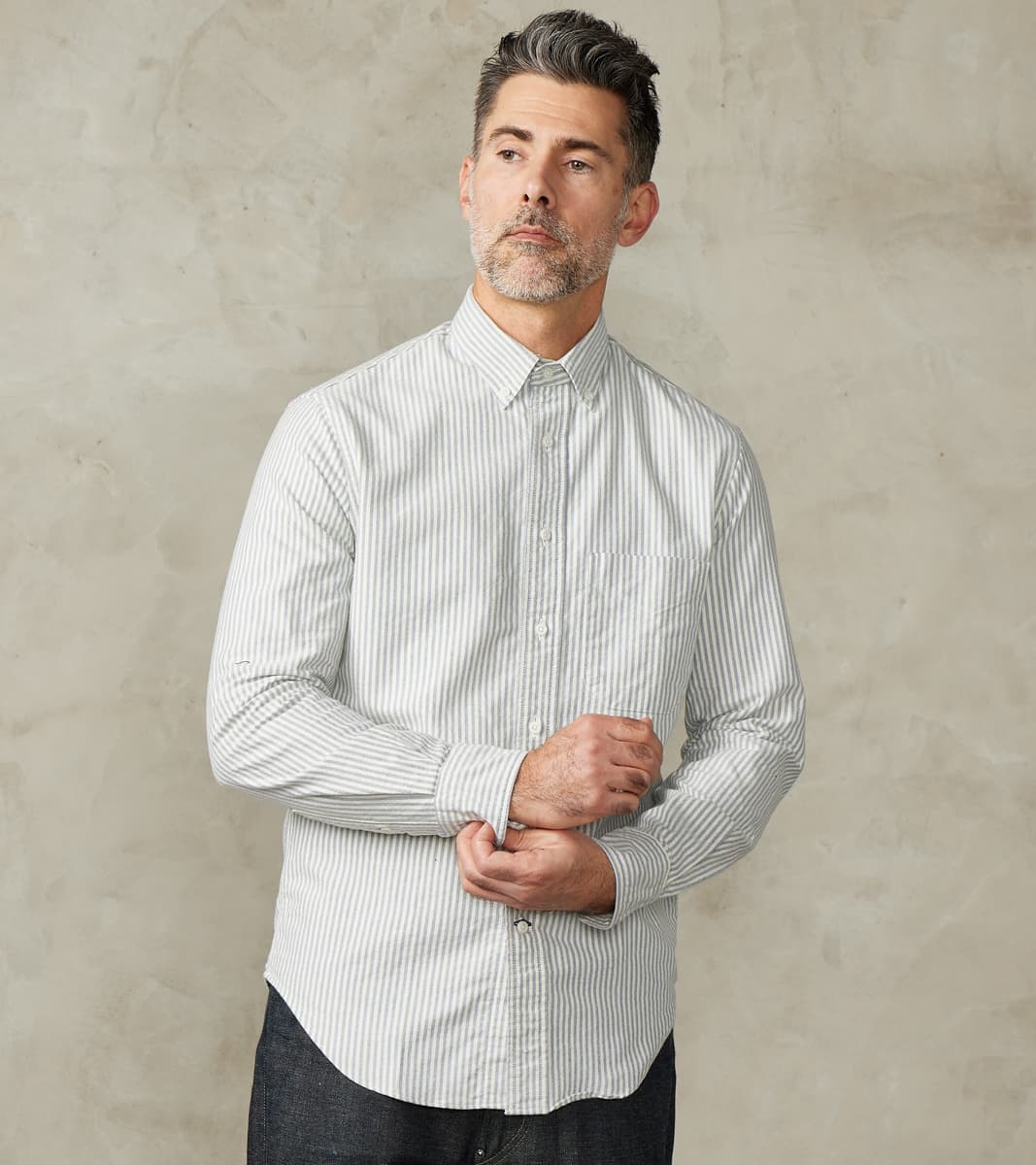 Gitman Vintage x Division Road Brushed Fall Oxford - Navy Stripe