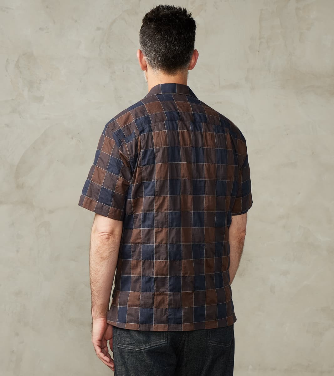 Japanese Organic Cotton Voile Checked Camp - Brown