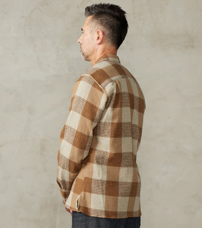 Japanese Brushed Waffle Dobby Check LS Camp - Tan