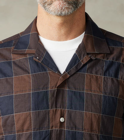 Japanese Organic Cotton Voile Checked Camp - Brown