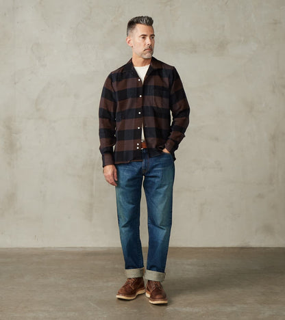 Japanese Brushed Waffle Dobby Check LS Camp - Black