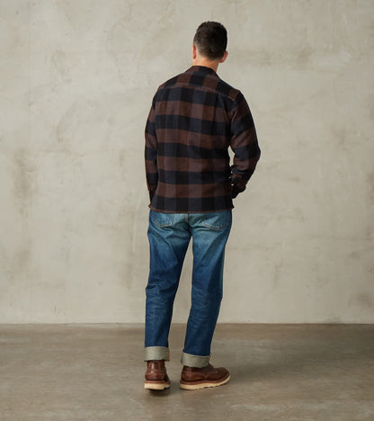 Japanese Brushed Waffle Dobby Check LS Camp - Black