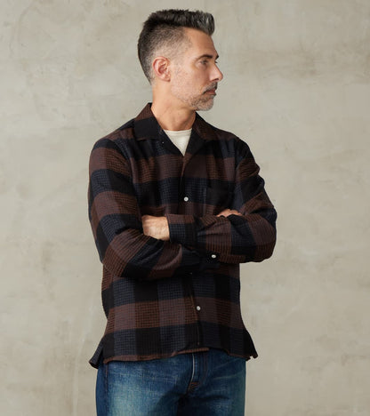 Gitman Vintage Japanese Brushed Waffle Dobby Check LS Camp - Black