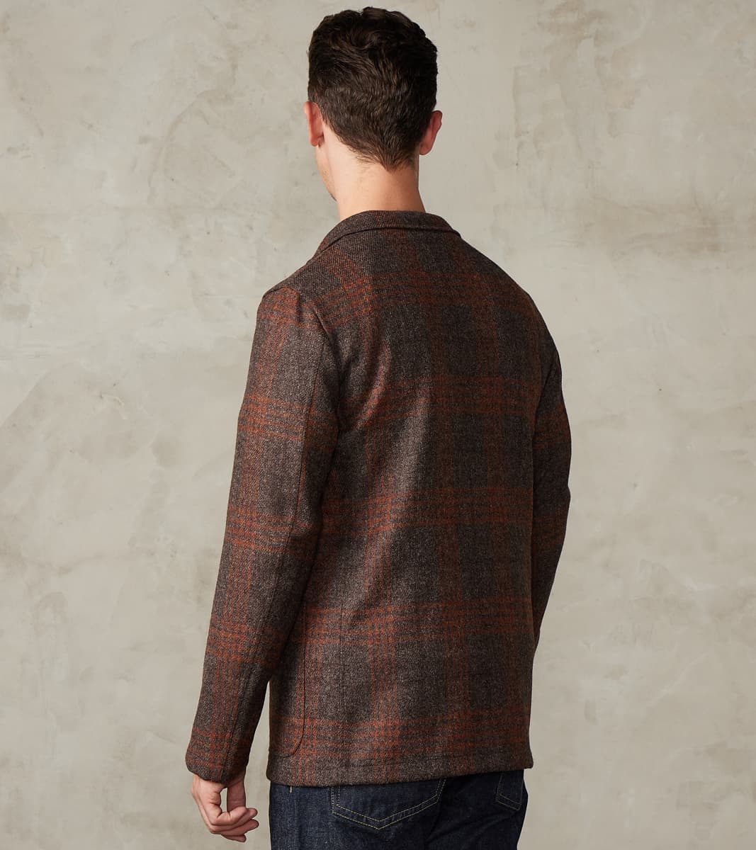 GVxDR Simple Jacket - Fox Brothers® Wool Twill Tweed - Amber Brown Windowpane Check