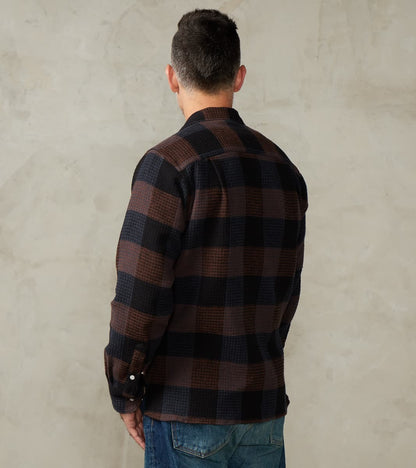 Japanese Brushed Waffle Dobby Check LS Camp - Black