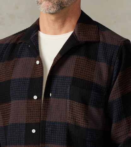 Japanese Brushed Waffle Dobby Check LS Camp - Black