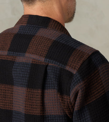 Japanese Brushed Waffle Dobby Check LS Camp - Black