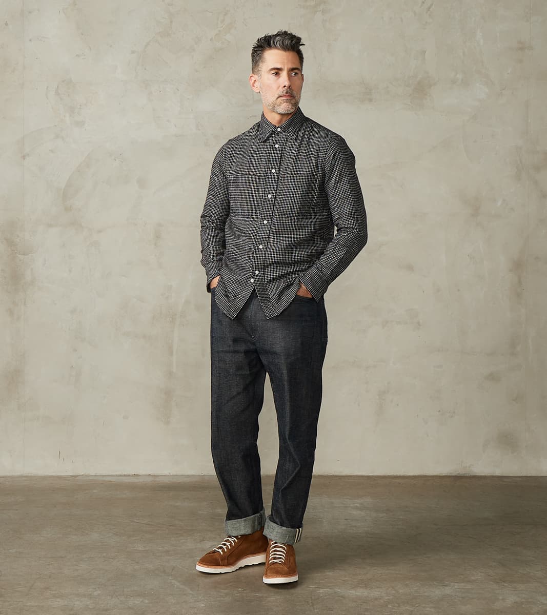 Japanese Old Slub Checked Twill Camper - Black