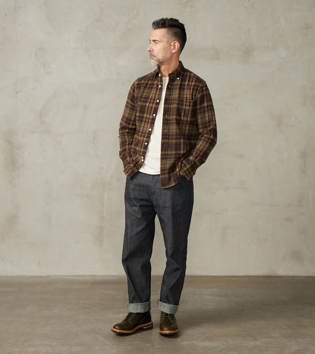 Gitman Vintage Brushed Winter Madras Check Flannel - Olive & Brown
