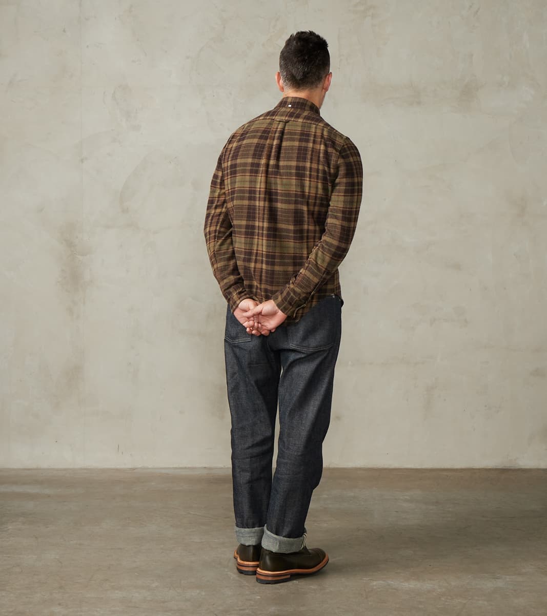 Gitman Vintage Brushed Winter Madras Check Flannel - Olive & Brown