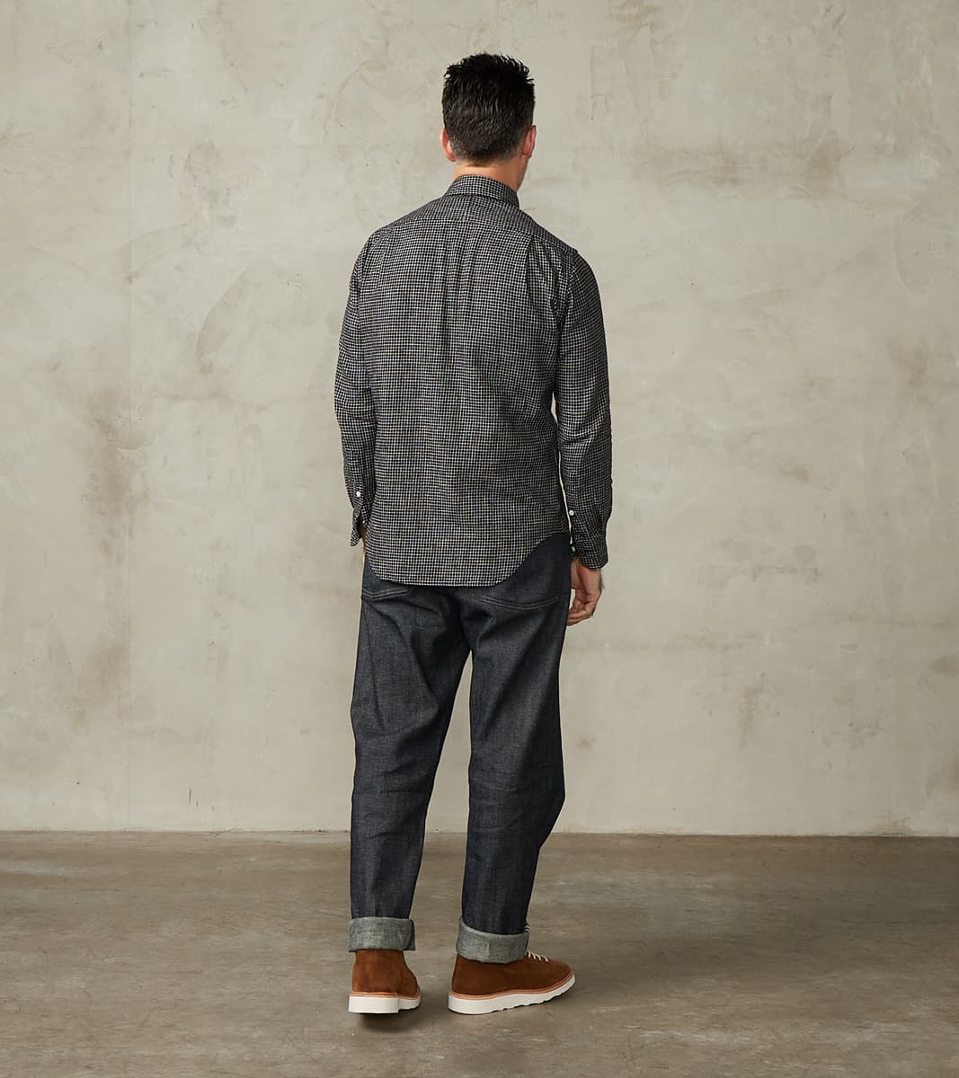 Japanese Old Slub Checked Twill Camper - Black