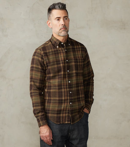 Gitman Vintage Brushed Winter Madras Check Flannel - Olive & Brown