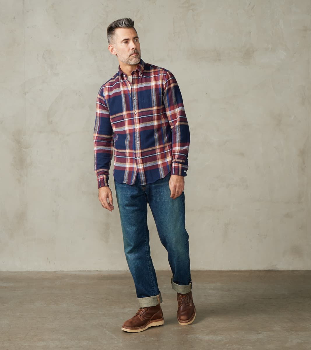 Gitman Vintage Brushed Winter Madras Check Flannel - Navy & Brick
