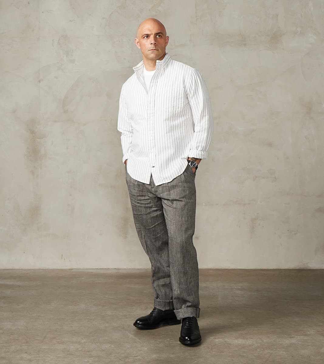 Gitman Vintage x DR Japanese Amekaji Stripe Oxford - White