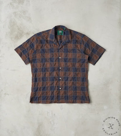 Gitman Vintage Japanese Organic Cotton Voile Checked Camp - Brown
